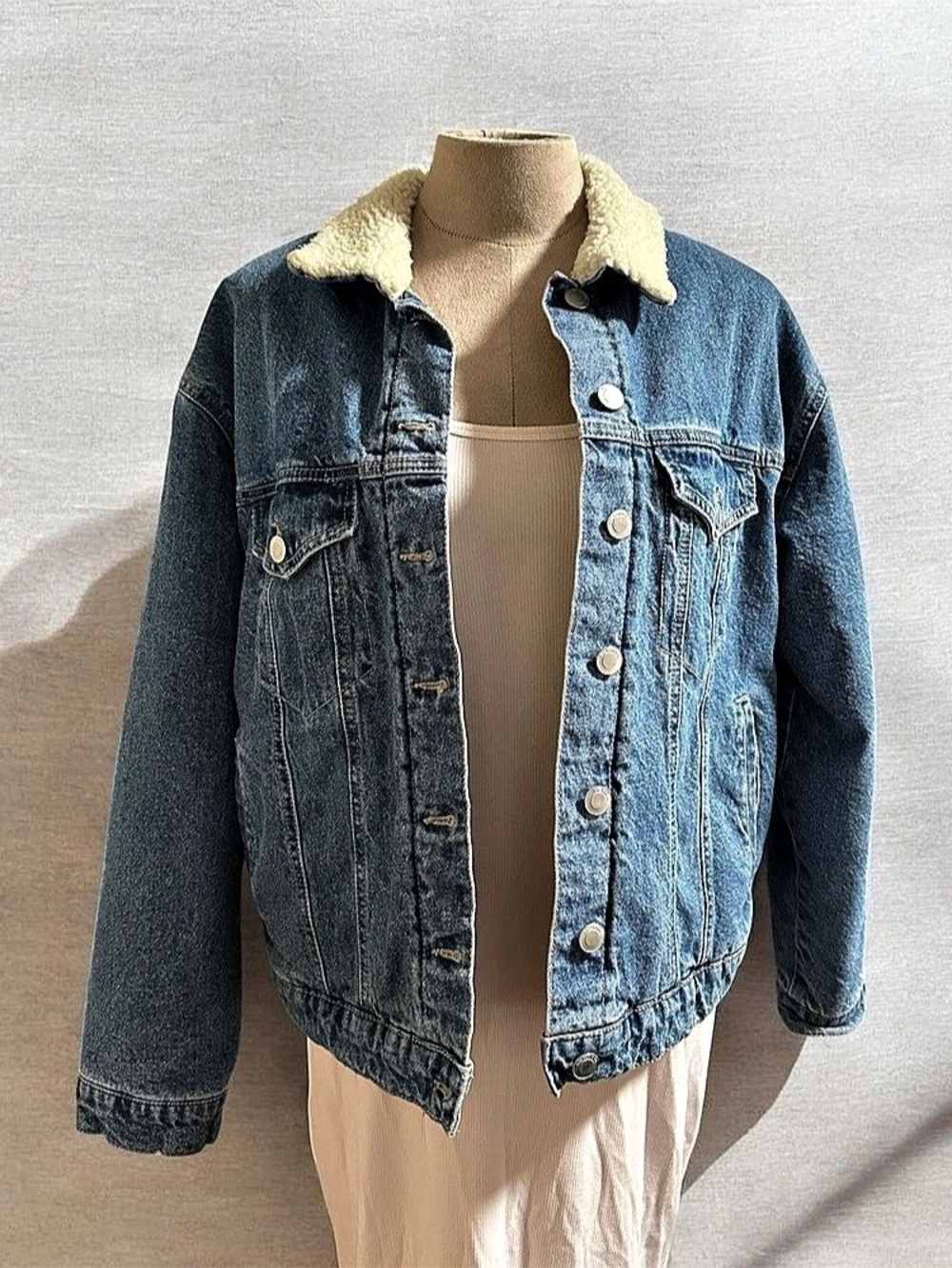 Streetwear Society Sherpa Collar Denim Jacket Size Large Like New
